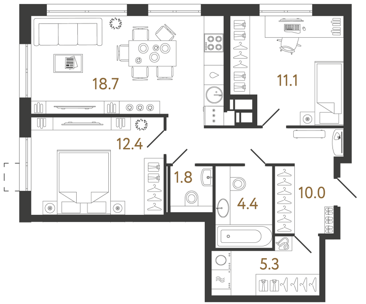 2-комнатная 63.7 м², 2 этаж, 16 473 432 руб.