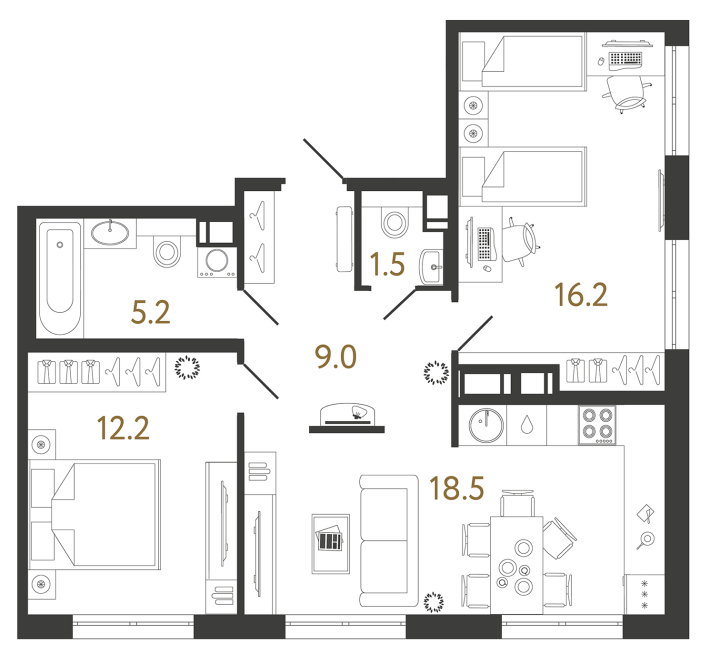 2-комнатная 62.6 м², 4 этаж, 16 011 603 руб.