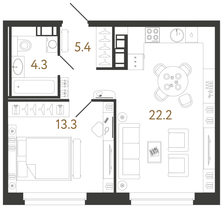 1-комнатная 45.2 м², 8 этаж, 15 036 345 руб.