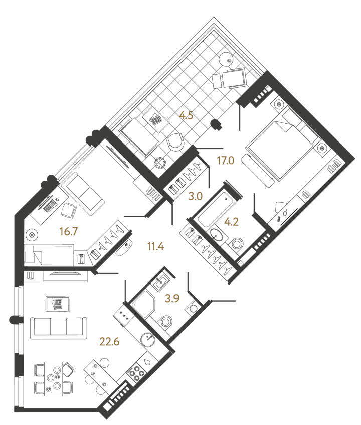 2-комнатная 78.8 м², 6 этаж, 52 282 464 руб.