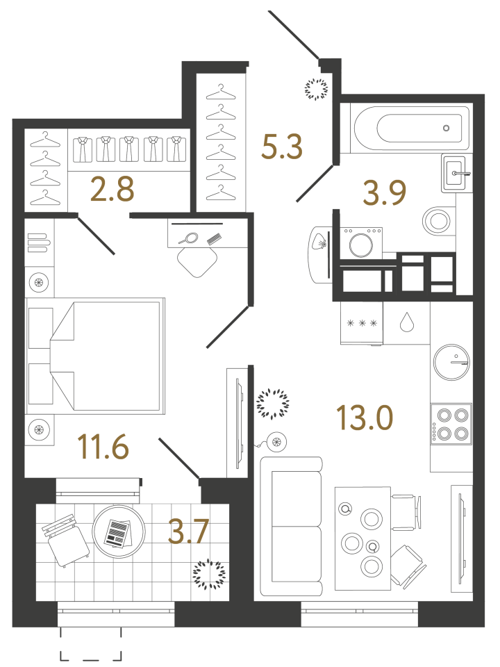 1-комнатная 36.6 м², 18 этаж, 12 952 206 руб.