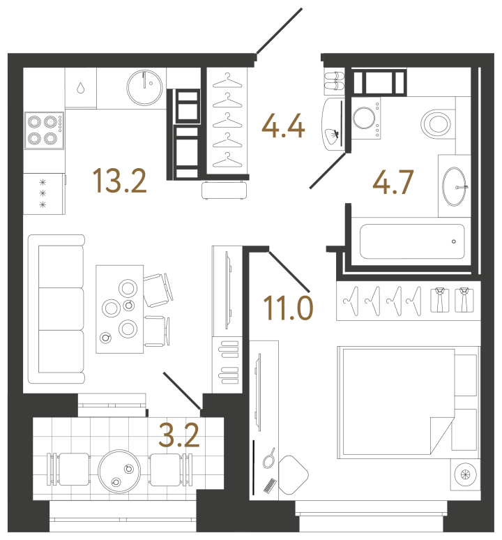 1-комнатная 33.3 м², 7 этаж, 13 885 371 руб.