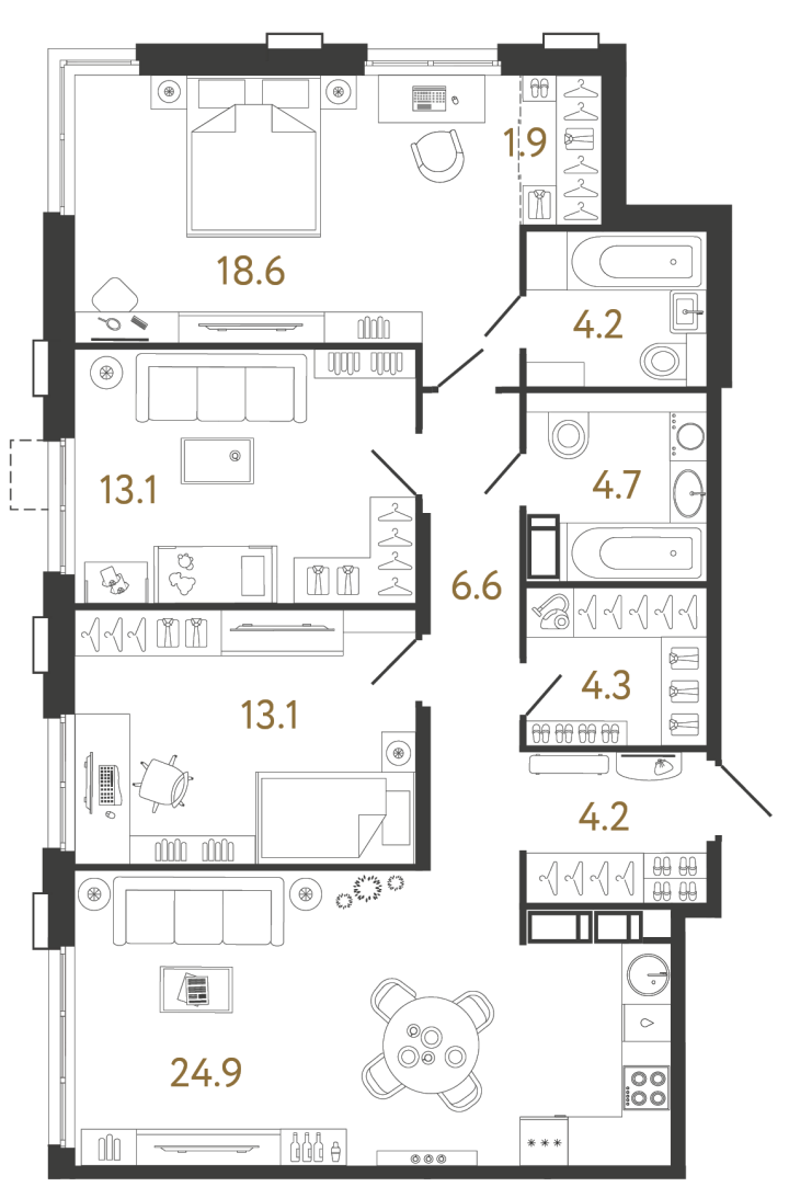 3-комнатная 95.6 м², 8 этаж, 26 466 764 руб.