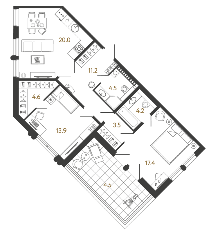 2-комнатная 79.3 м², 6 этаж, 51 582 658 руб.