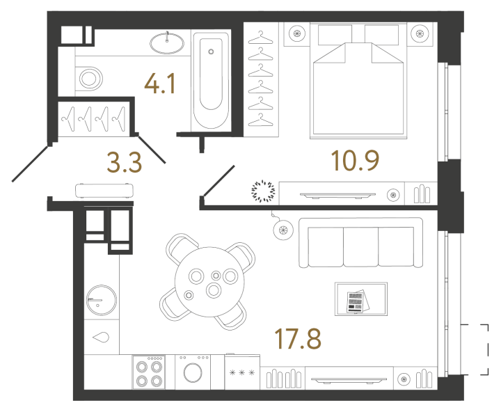 1-комнатная 36.1 м², 3 этаж, 9 443 186 руб.