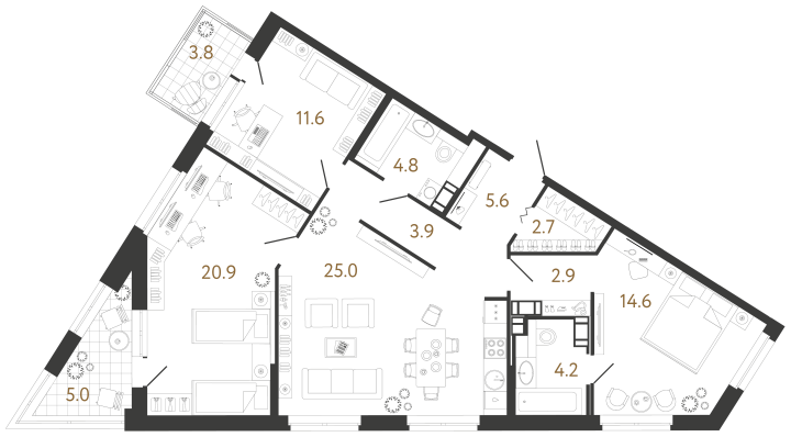 3-комнатная 96.2 м², 14 этаж, 32 278 063 руб.