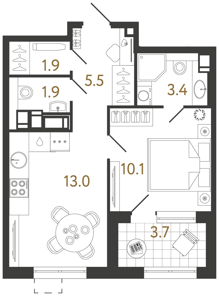 1-комнатная 35.8 м², 18 этаж, 12 916 708 руб.