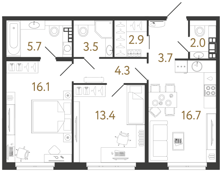2-комнатная 68.3 м², 4 этаж, 43 029 000 руб.