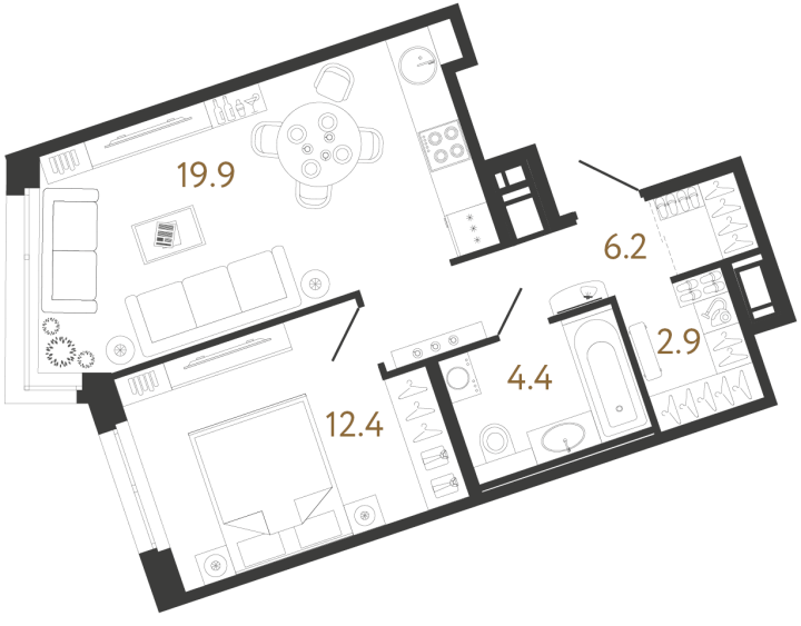 1-комнатная 45.8 м², 7 этаж, 17 966 479 руб.