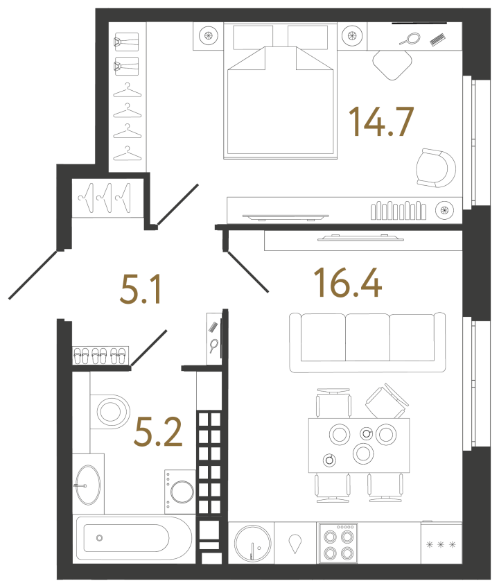1-комнатная 41.4 м², 7 этаж, 26 082 000 руб.