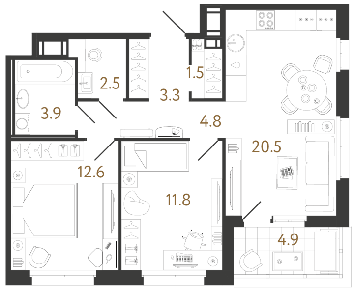 2-комнатная 60.9 м², 4 этаж, 21 512 815 руб.