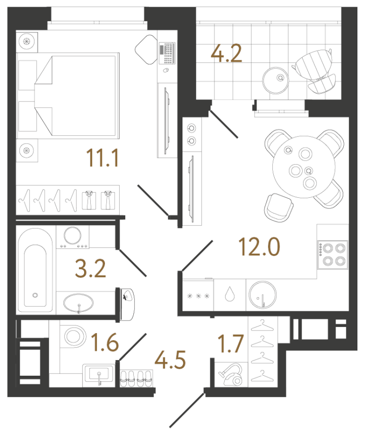 1-комнатная 34.1 м², 8 этаж, 14 046 997 руб.