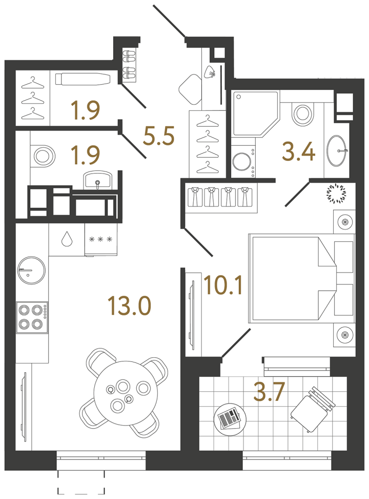 1-комнатная 35.8 м², 14 этаж, 12 916 708 руб.