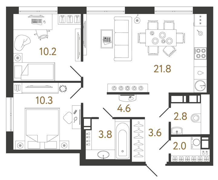 2-комнатная 59.1 м², 10 этаж, 16 535 441 руб.
