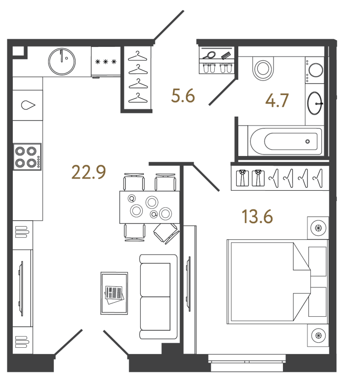 1-комнатная 46.4 м², 1 этаж, 31 320 000 руб.