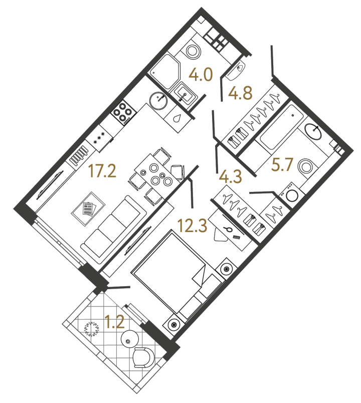 1-комнатная 48.3 м², 4 этаж, 24 427 346 руб.