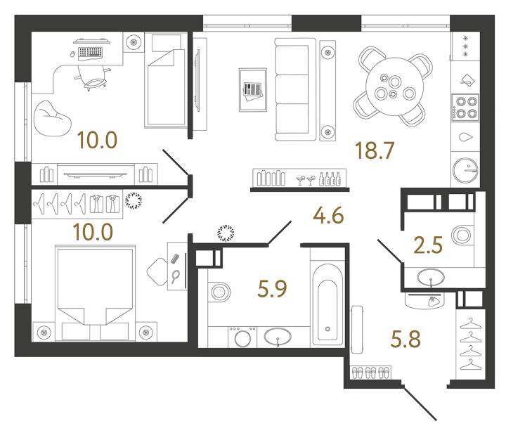 2-комнатная 57.5 м², 14 этаж, 16 236 356 руб.