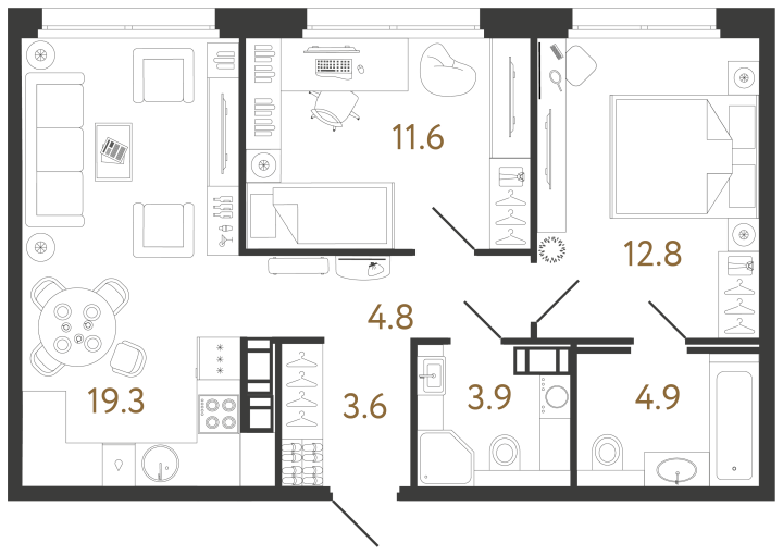 2-комнатная 60.9 м², 9 этаж, 18 953 627 руб.