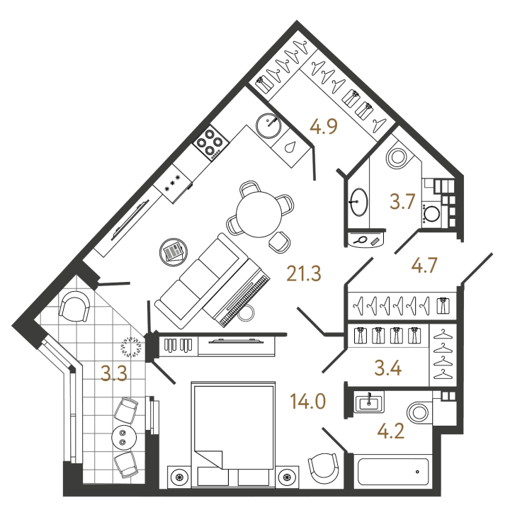 1-комнатная 56.2 м², 3 этаж, 25 157 476 руб.
