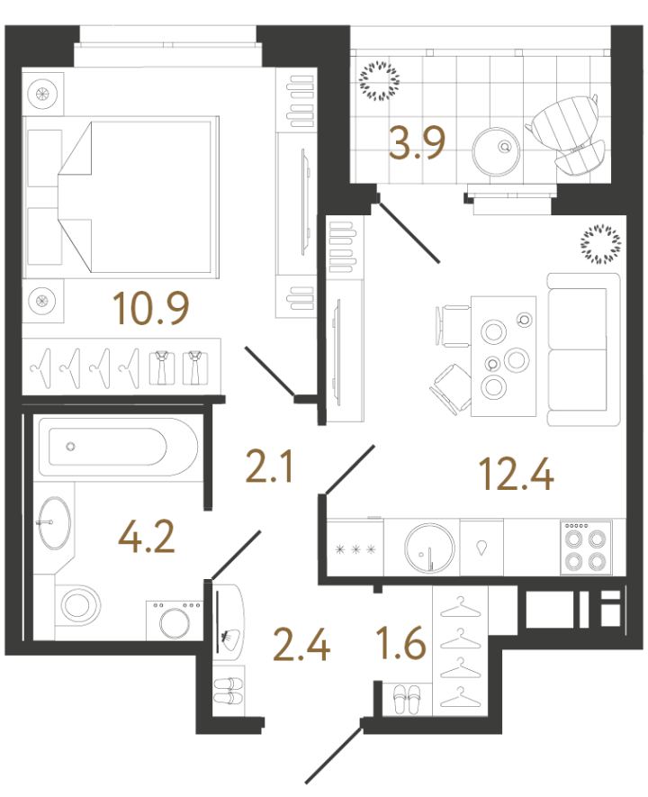 1-комнатная 33.6 м², 5 этаж, 14 250 000 руб.