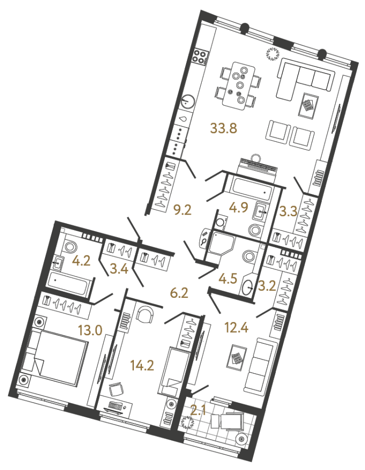 3-комнатная 112.3 м², 6 этаж, 57 307 049 руб.