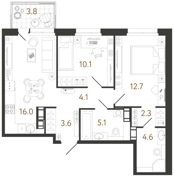 2-комнатная 58.5 м², 7 этаж, 20 789 748 руб.