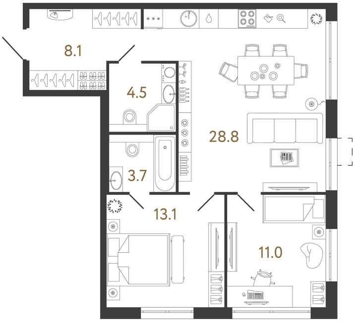 2-комнатная 69.2 м², 2 этаж, 17 534 809 руб.