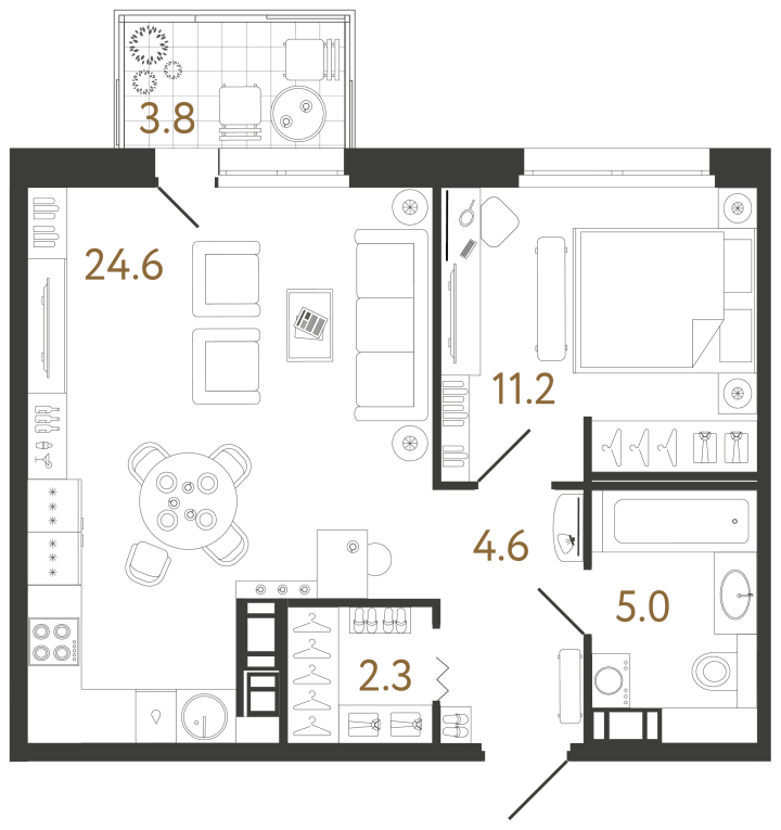 1-комнатная 47.7 м², 9 этаж, 16 105 833 руб.