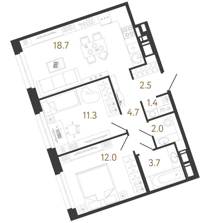 2-комнатная 56.3 м², 7 этаж, 19 487 783 руб.