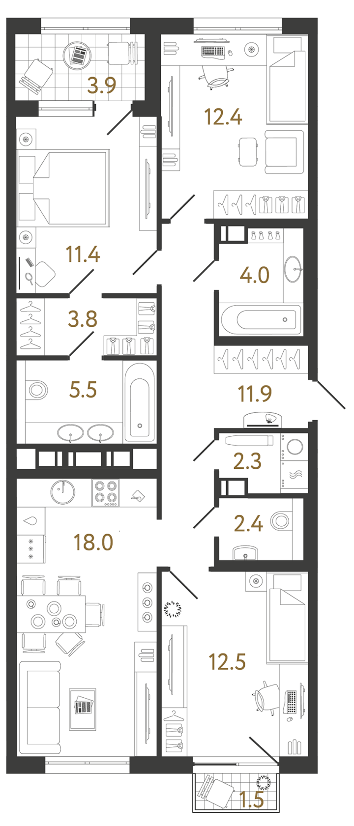 3-комнатная 84.2 м², 11 этаж, 23 325 236 руб.