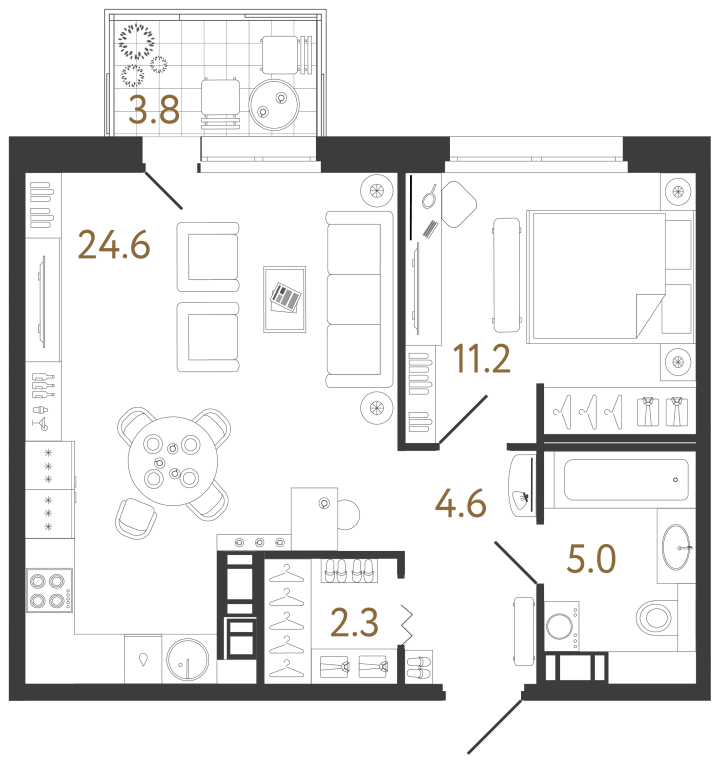 1-комнатная 47.7 м², 7 этаж, 16 105 833 руб.