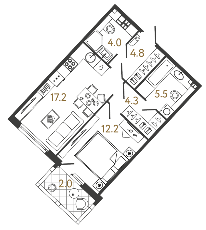 1-комнатная 48 м², 4 этаж, 24 275 624 руб.