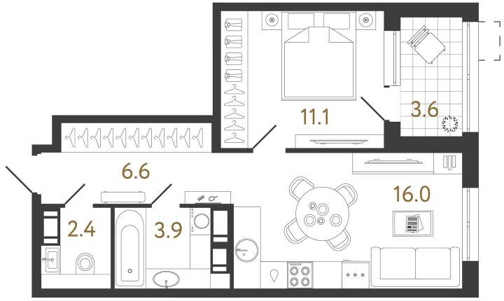 1-комнатная 40 м², 11 этаж, 13 525 596 руб.