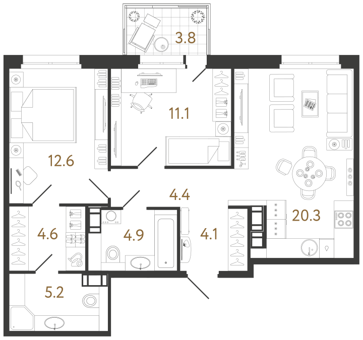 2-комнатная 67.2 м², 4 этаж, 19 541 693 руб.