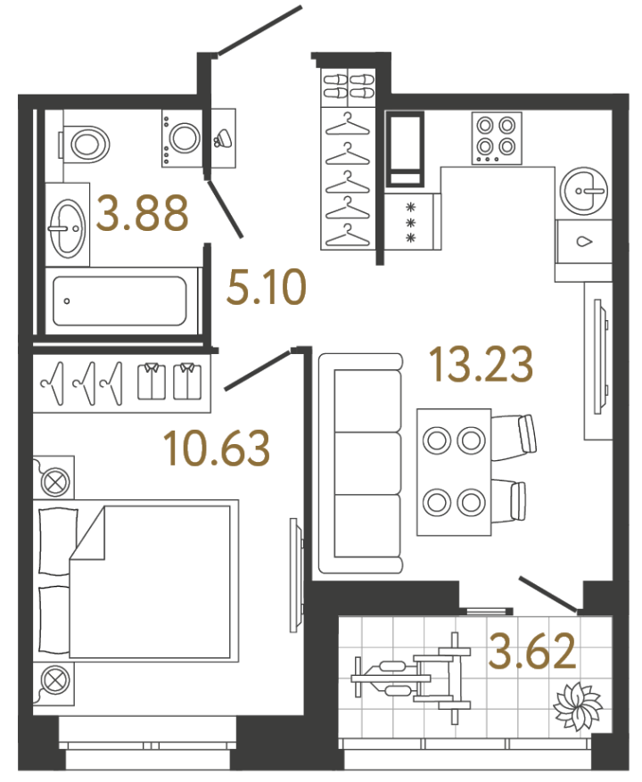 1-комнатная 32.84 м², 4 этаж, 8 772 226 руб.