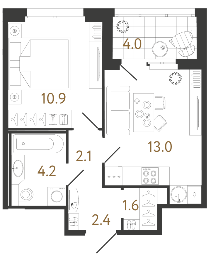 1-комнатная 34.2 м², 3 этаж, 13 990 000 руб.