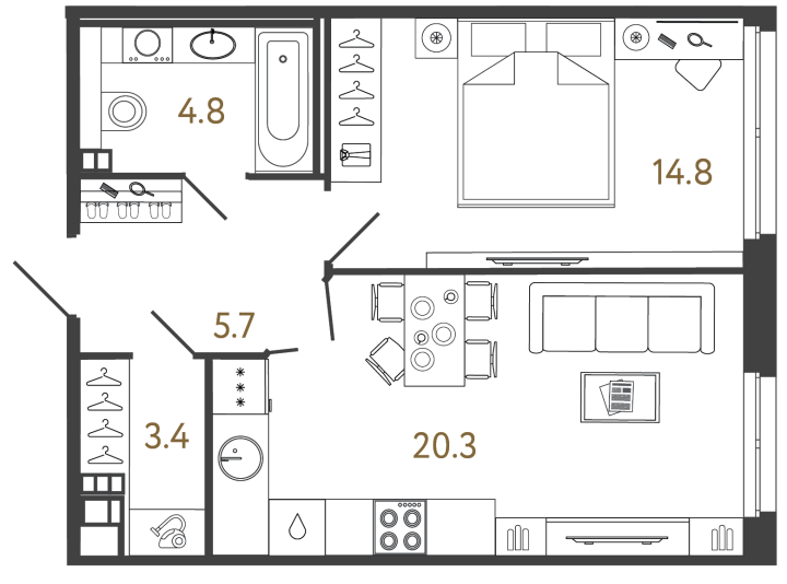 1-комнатная 48.6 м², 4 этаж, 32 805 000 руб.