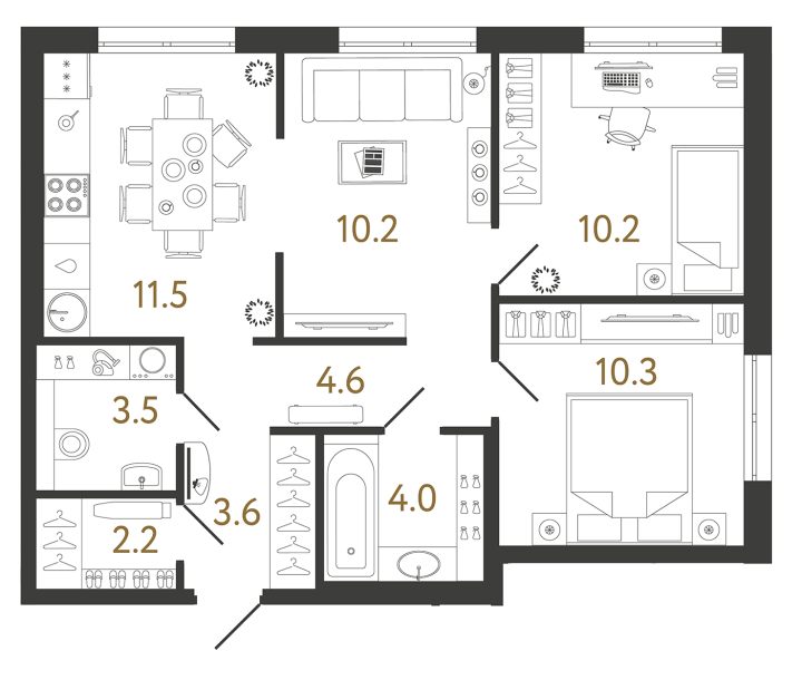 3-комнатная 60.1 м², 3 этаж, 16 990 000 руб.