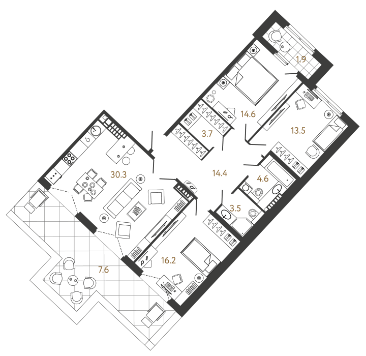 3-комнатная 100.8 м², 8 этаж, 67 704 392 руб.