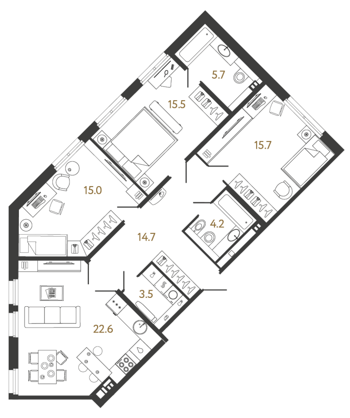 3-комнатная 96.9 м², 3 этаж, 42 062 290 руб.