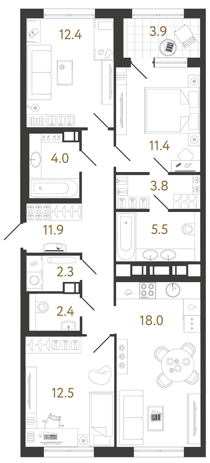 3-комнатная 84.2 м², 12 этаж, 22 659 963 руб.