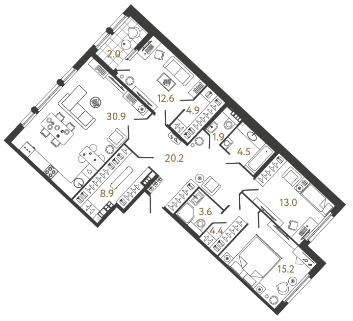 3-комнатная 120.1 м², 6 этаж, 55 425 852 руб.