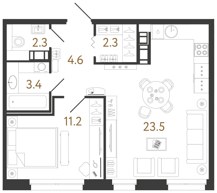 1-комнатная 47.3 м², 12 этаж, 17 019 316 руб.