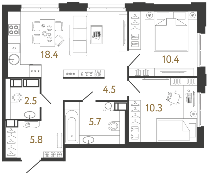 2-комнатная 57.6 м², 4 этаж, 15 691 864 руб.