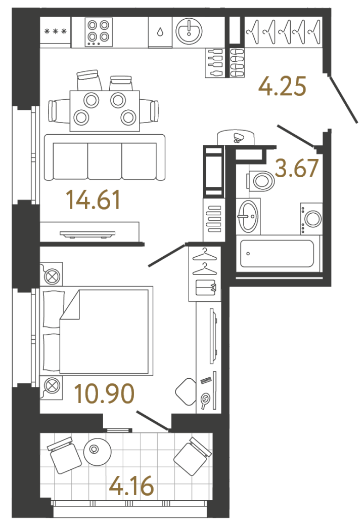 1-комнатная 33.43 м², 4 этаж, 8 751 235 руб.