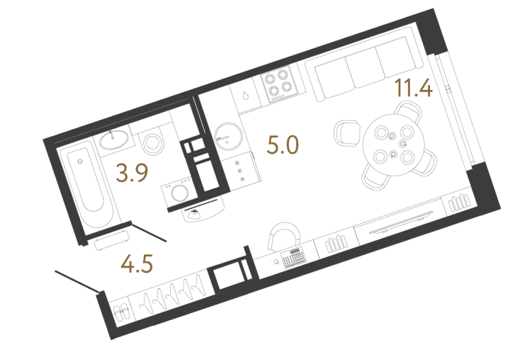 Студия 24.8 м², 4 этаж
