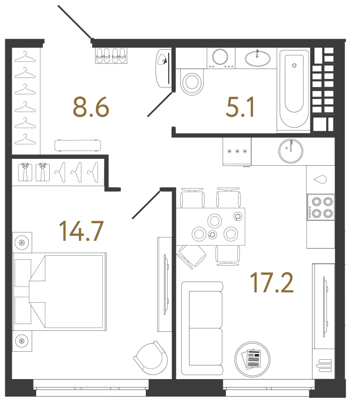 1-комнатная 45.6 м², 8 этаж, 28 728 000 руб.