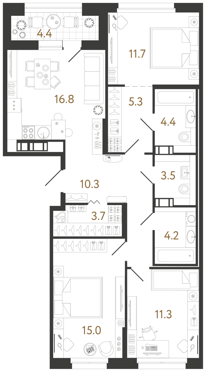 3-комнатная 86.2 м², 7 этаж, 31 011 364 руб.