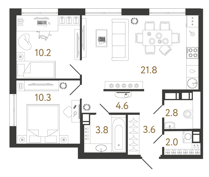 2-комнатная 59.1 м², 14 этаж, 18 000 081 руб.