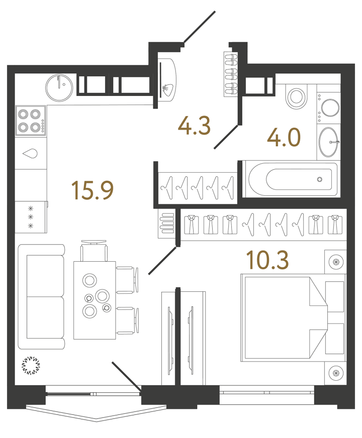 1-комнатная 34.5 м², 7 этаж, 12 300 000 руб.